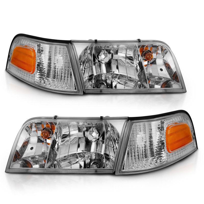 ANZO 1998-2005 Ford Crown Victoria Crystal Headlight Chrome With Bumper Light (OE) ANZO ANZ121556