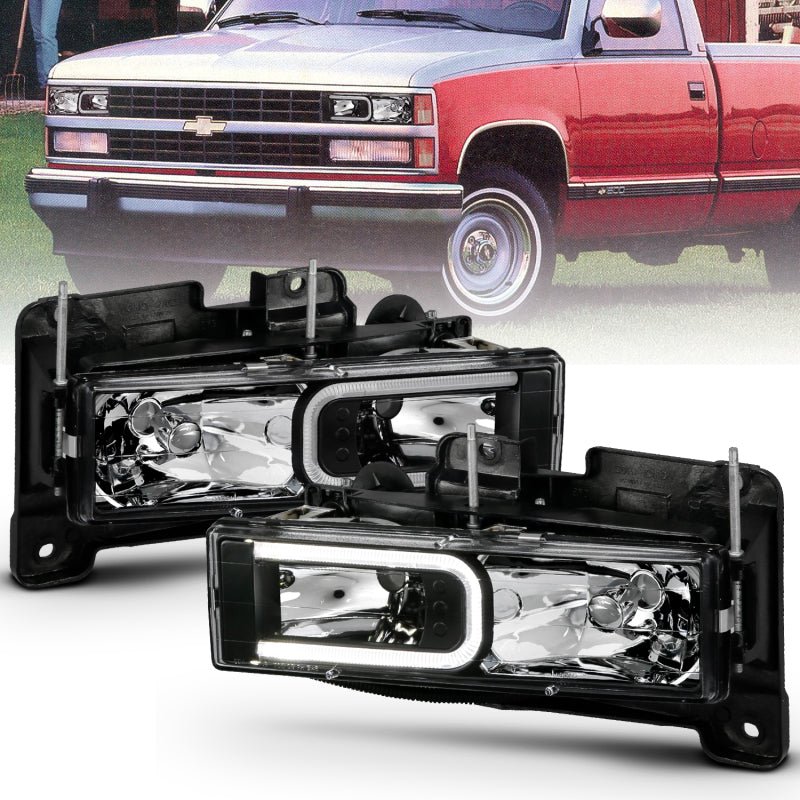 ANZO 1999-2000 Cadillac Escalade Crystal Headlights Light Bar Black Housing (Pair) ANZO ANZ111498