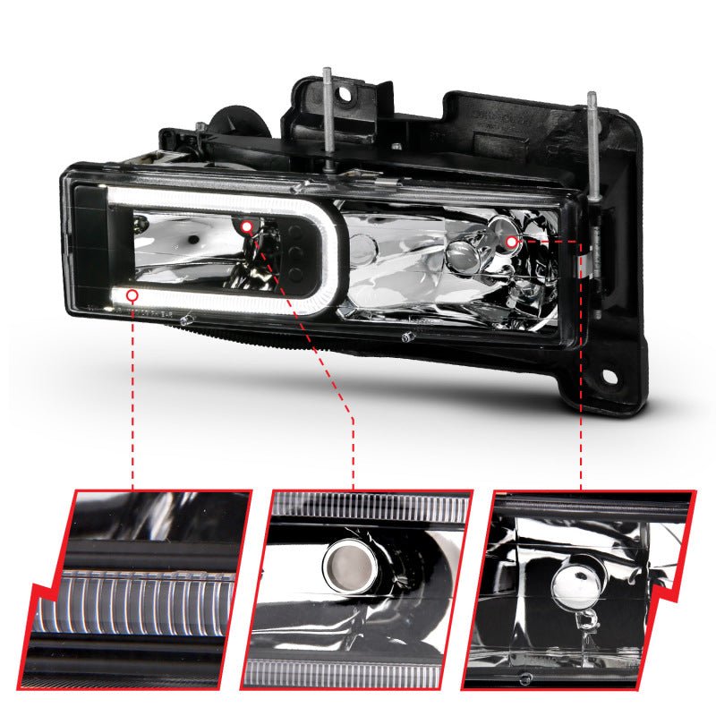 ANZO 1999-2000 Cadillac Escalade Crystal Headlights Light Bar Black Housing (Pair) ANZO ANZ111498