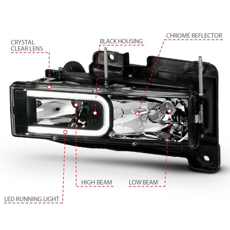 ANZO 1999-2000 Cadillac Escalade Crystal Headlights Light Bar Black Housing (Pair) ANZO ANZ111498
