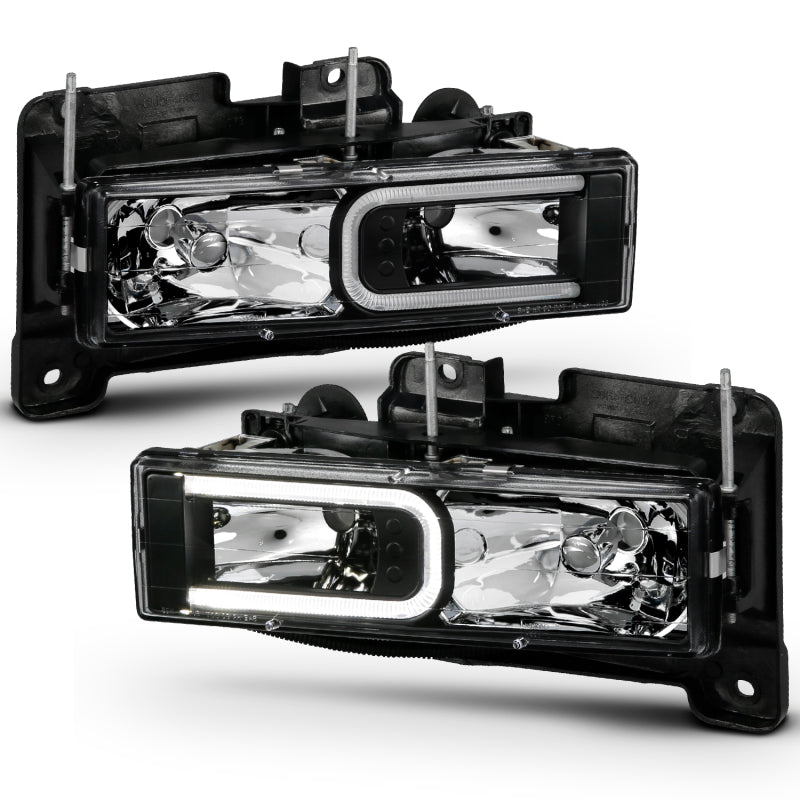 ANZO 1999-2000 Cadillac Escalade Crystal Headlights Light Bar Black Housing (Pair) ANZO ANZ111498