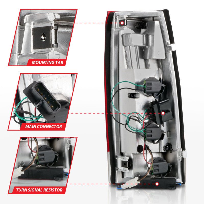 ANZO 1999-2000 Cadillac Escalade LED Taillights Chrome Housing Red/Clear Lens Pair ANZO ANZ311346