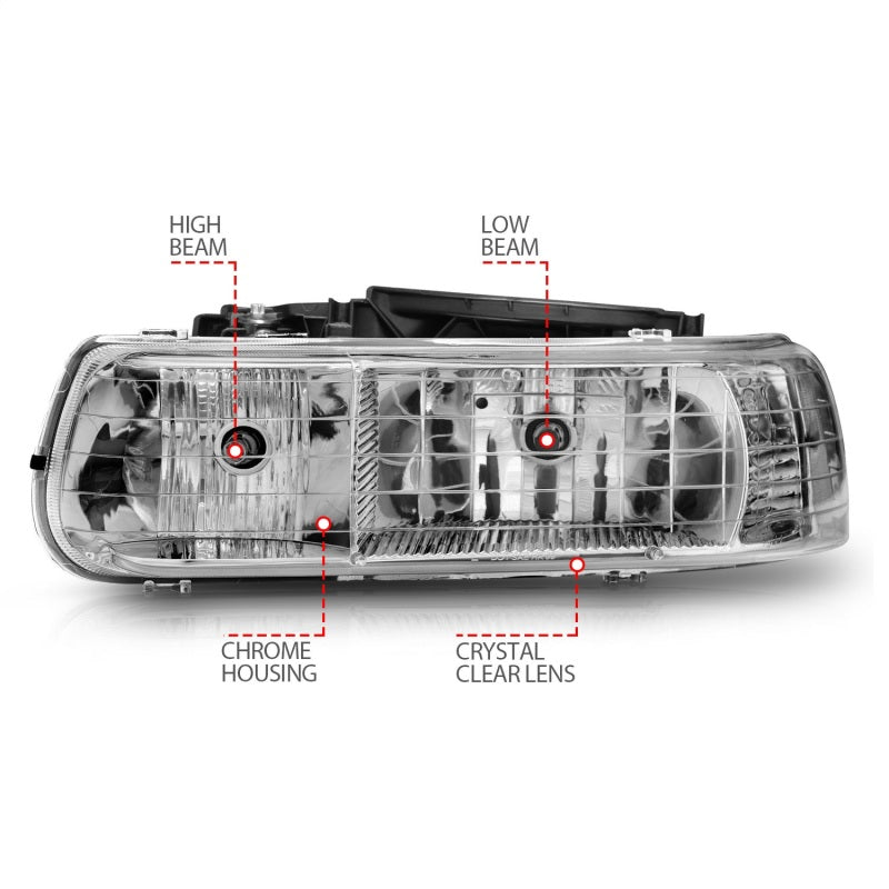 ANZO 1999-2002 Chevrolet Silverado 1500 Crystal Headlights Chrome ANZO ANZ111011