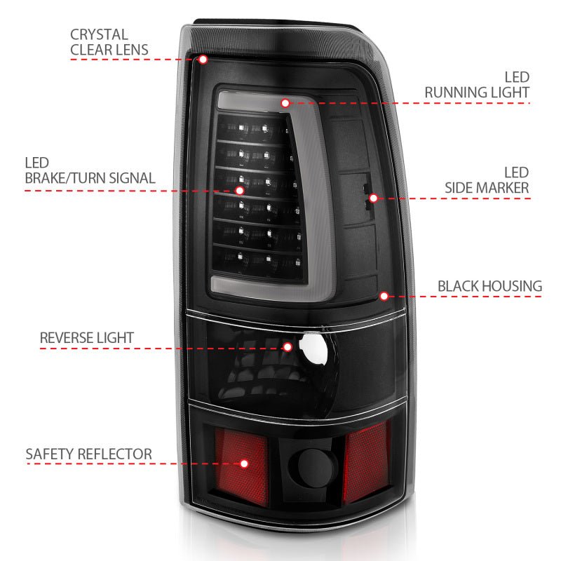 ANZO 1999-2002 Chevy Silverado 1500 LED Taillights Plank Style Black w/Clear Lens ANZO ANZ311330