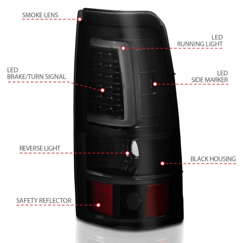 ANZO 1999-2002 Chevy Silverado 1500 LED Taillights Plank Style Black w/Smoke Lens ANZO ANZ311331