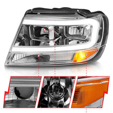 Load image into Gallery viewer, ANZO 1999-2004 Jeep Grand Cherokee Crystal Headlights w/ Light Bar Chrome Housing ANZO ANZ111538
