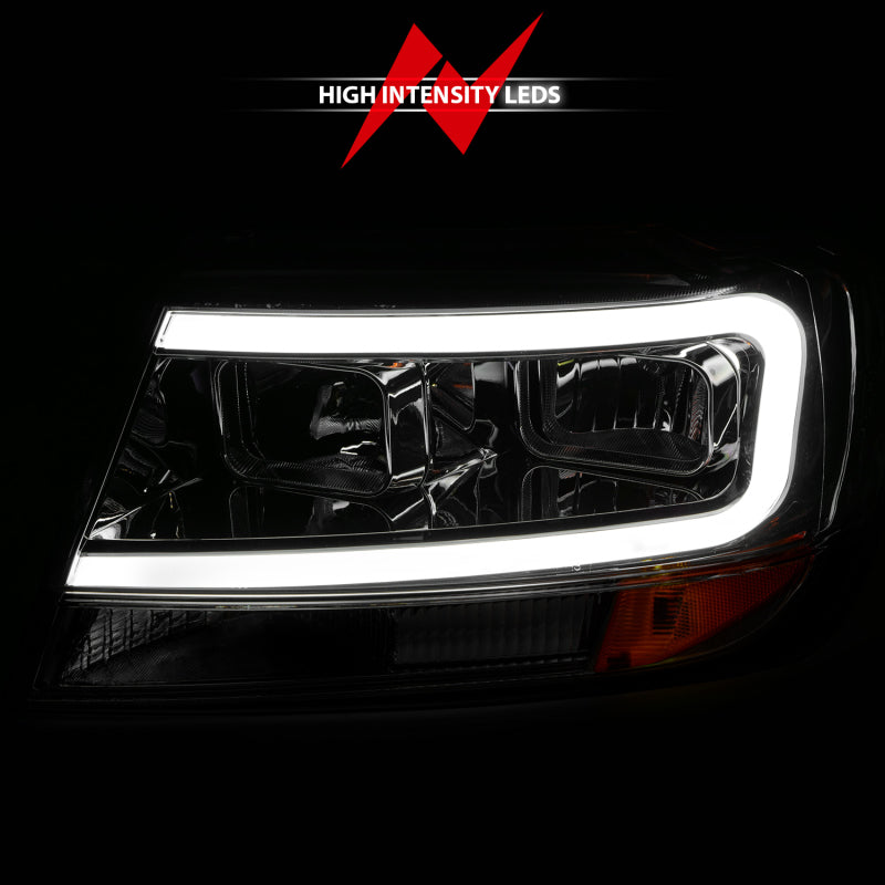 ANZO 1999-2004 Jeep Grand Cherokee Crystal Headlights w/ Light Bar Chrome Housing ANZO ANZ111538