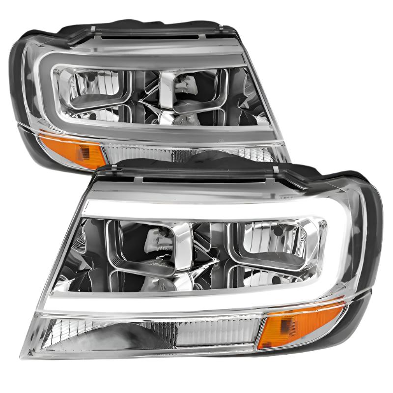 ANZO 1999-2004 Jeep Grand Cherokee Crystal Headlights w/ Light Bar Chrome Housing ANZO ANZ111538