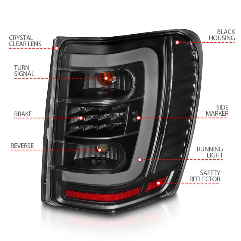 ANZO 1999-2004 Jeep Grand Cherokee LED Tail Lights w/ Light Bar Black Housing Clear Lens - Black Ops Auto Works