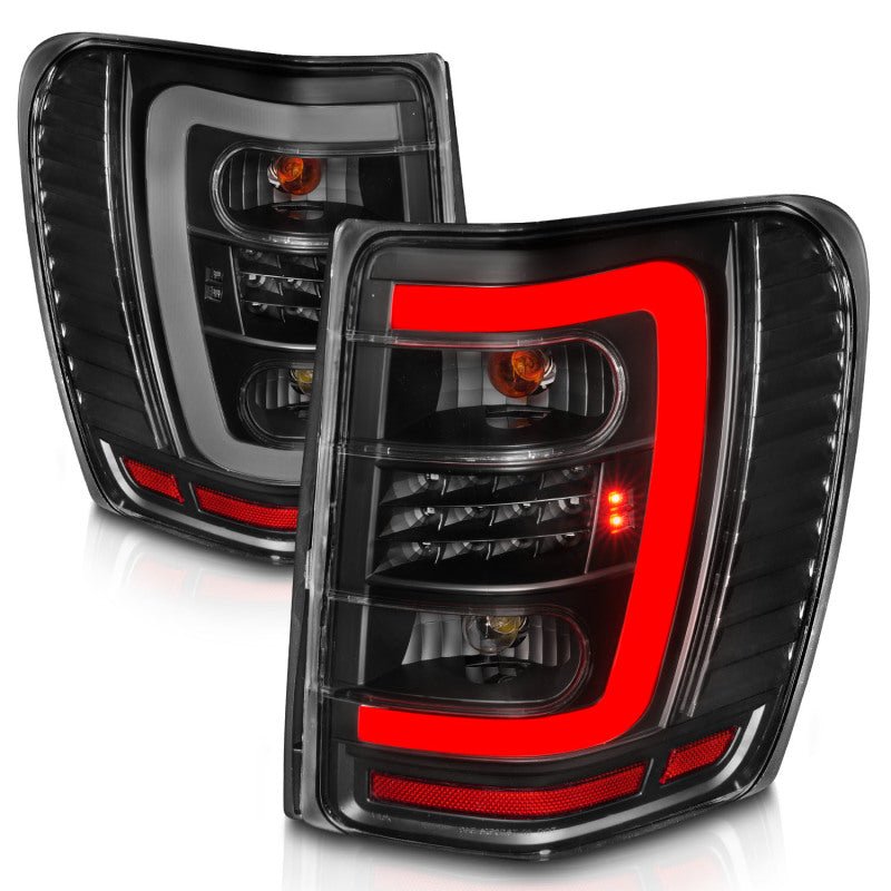 ANZO 1999-2004 Jeep Grand Cherokee LED Tail Lights w/ Light Bar Black Housing Clear Lens - Black Ops Auto Works