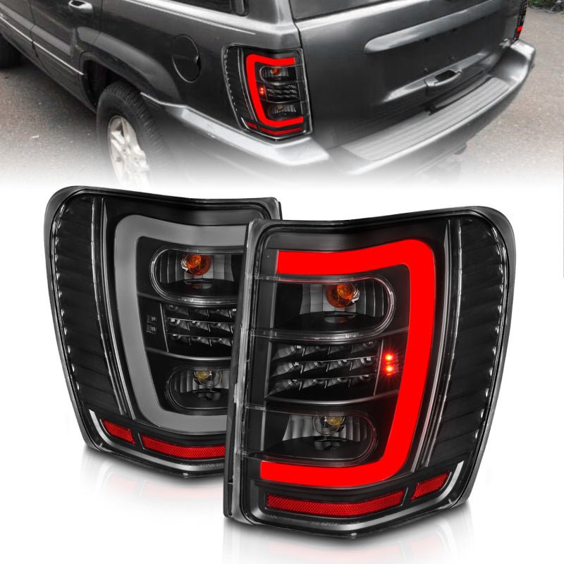 ANZO 1999-2004 Jeep Grand Cherokee LED Tail Lights w/ Light Bar Black Housing Clear Lens - Black Ops Auto Works