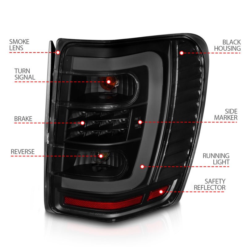 ANZO 1999-2004 Jeep Grand Cherokee LED Tail Lights w/ Light Bar Black Housing Smoke Lens ANZO ANZ311395