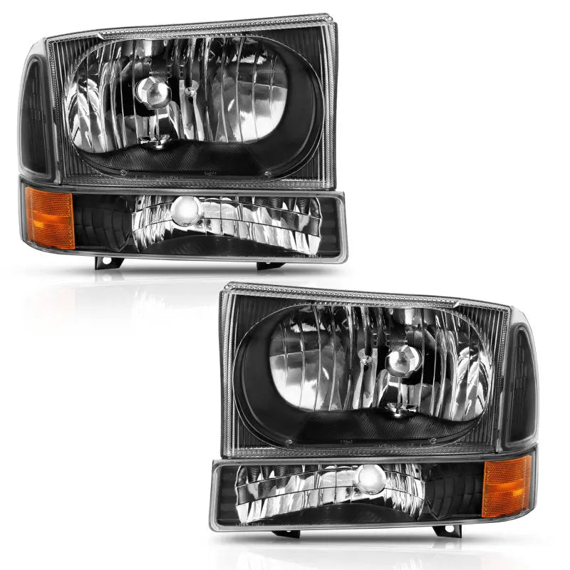 ANZO 2000-2004 Ford Excursion Crystal Headlight w/ Corner Light Black Amber (w/o Bulb) ANZO ANZ111457