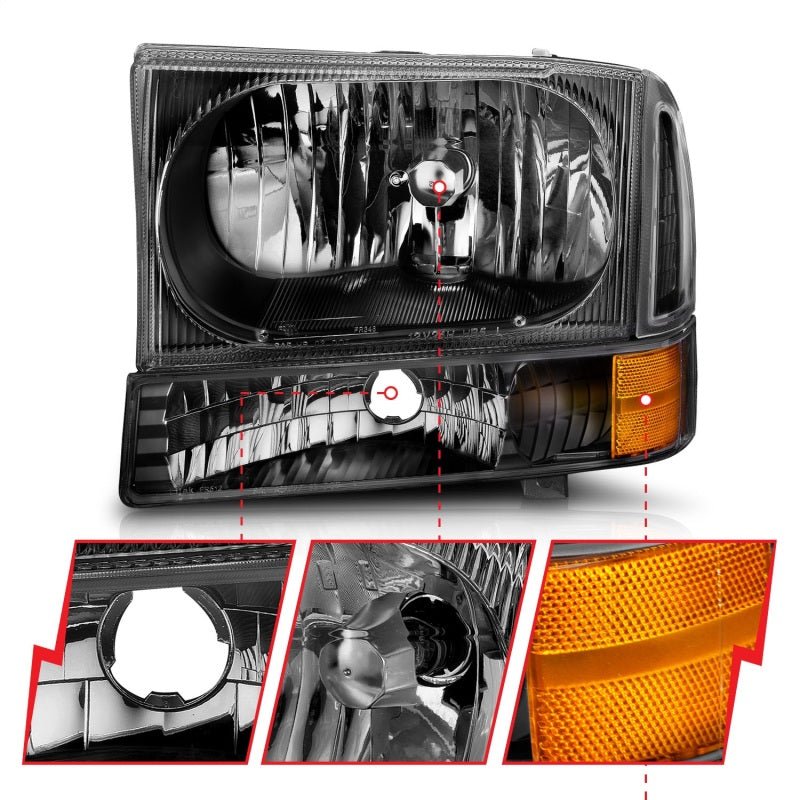 ANZO 2000-2004 Ford Excursion Crystal Headlights Black ANZO ANZ111080