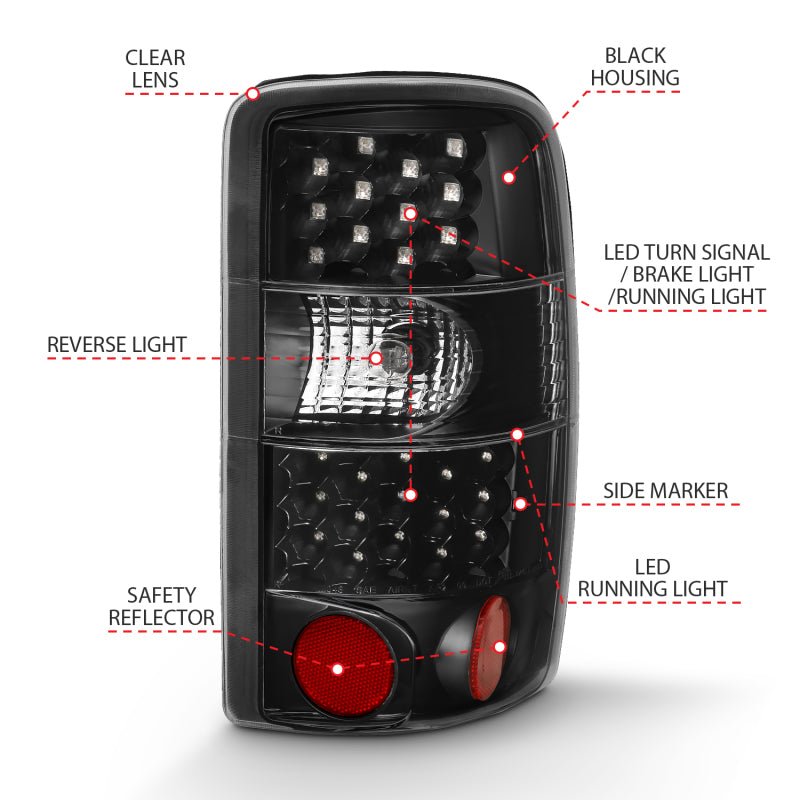 ANZO 2000-2006 Chevrolet Tahoe Led Taillights Black/Clear - Black Ops Auto Works