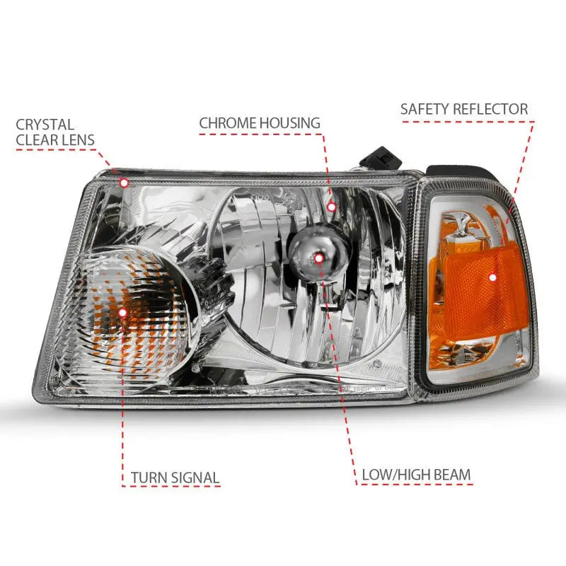 ANZO 2001-2011 Ford Ranger Crystal Headlight Chrome w/Corner Lights (OE Replacement) ANZO ANZ111484