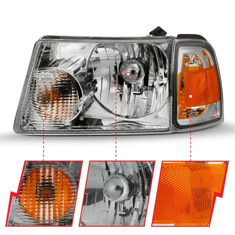 ANZO 2001-2011 Ford Ranger Crystal Headlight Chrome w/Corner Lights (OE Replacement) ANZO ANZ111484