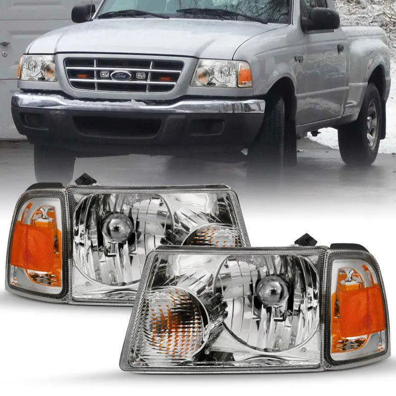ANZO 2001-2011 Ford Ranger Crystal Headlight Chrome w/Corner Lights (OE Replacement) - Black Ops Auto Works