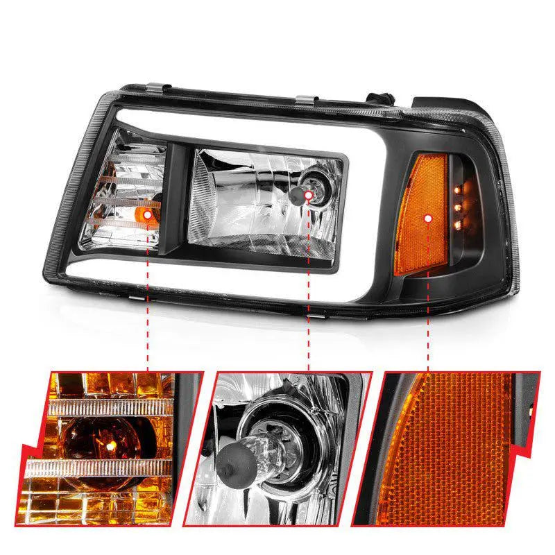 ANZO 2001-2011 Ford Ranger Crystal Headlights w/ Light Bar Black Housing ANZO ANZ111511