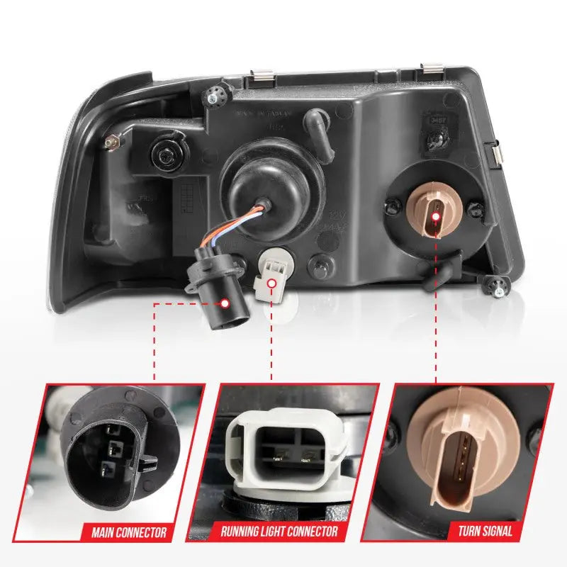 ANZO 2001-2011 Ford Ranger Crystal Headlights w/ Light Bar Black Housing - Black Ops Auto Works