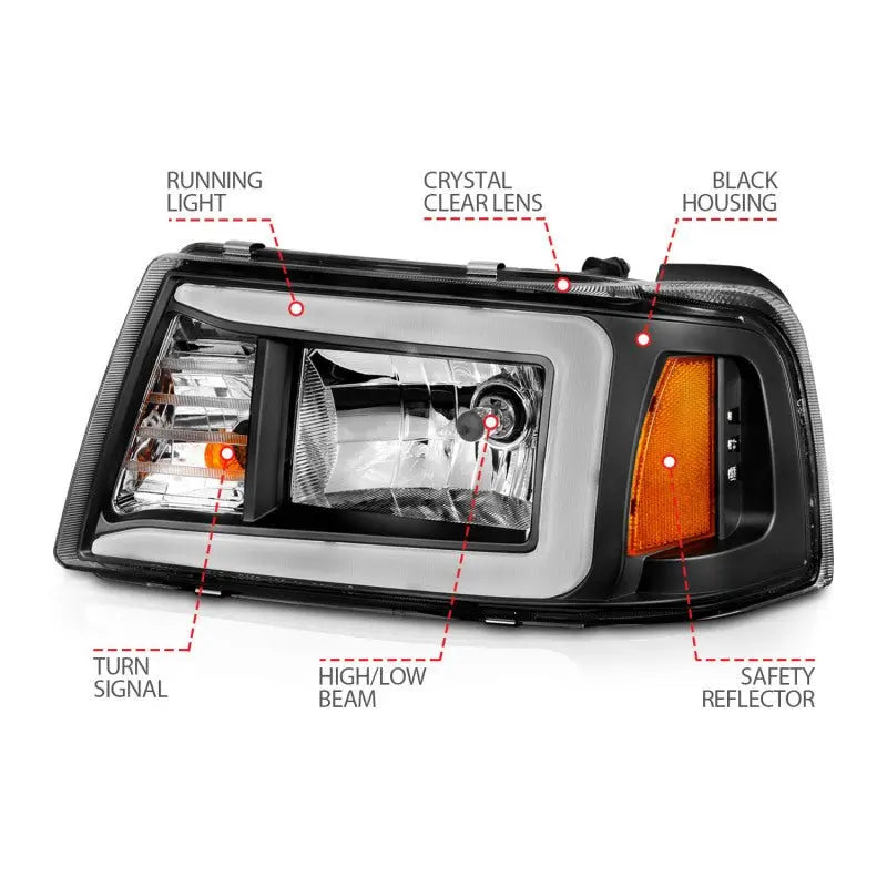 ANZO 2001-2011 Ford Ranger Crystal Headlights w/ Light Bar Black Housing - Black Ops Auto Works
