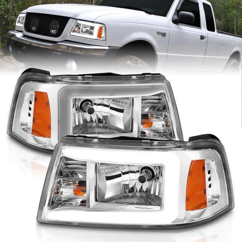 ANZO 2001-2011 Ford Ranger Crystal Headlights w/ Light Bar Chrome Housing ANZO ANZ111512