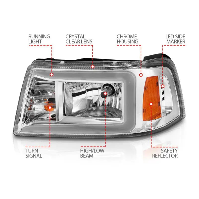 ANZO 2001-2011 Ford Ranger Crystal Headlights w/ Light Bar Chrome Housing ANZO ANZ111512