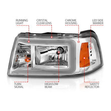 Load image into Gallery viewer, ANZO 2001-2011 Ford Ranger Crystal Headlights w/ Light Bar Chrome Housing ANZO ANZ111512