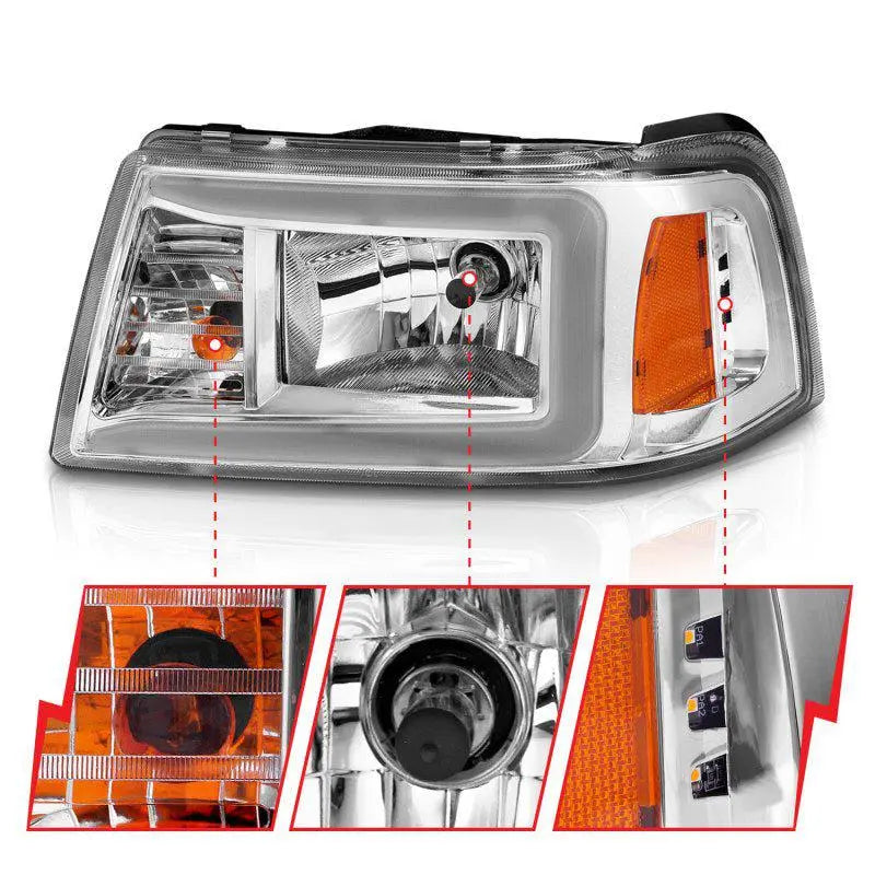 ANZO 2001-2011 Ford Ranger Crystal Headlights w/ Light Bar Chrome Housing ANZO ANZ111512