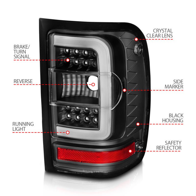 ANZO 2001-2011 Ford Ranger LED Tail Lights w/ Light Bar Black Housing Clear Lens ANZO ANZ311390
