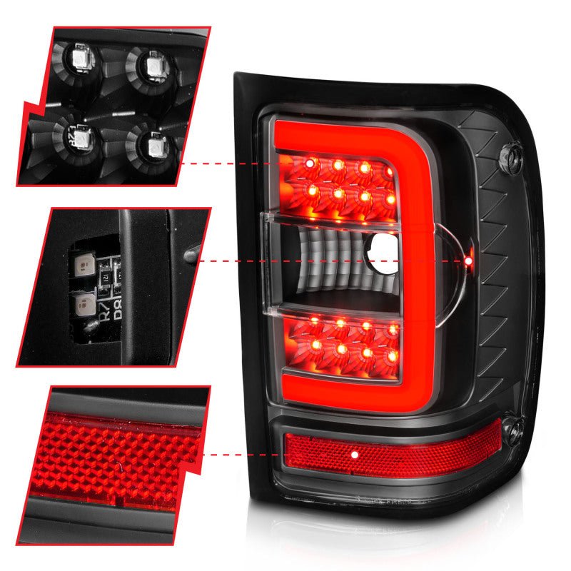 ANZO 2001-2011 Ford Ranger LED Tail Lights w/ Light Bar Black Housing Clear Lens - Black Ops Auto Works
