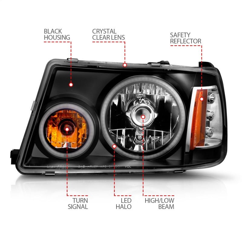 ANZO 2001-2011 Ford Ranger Projector Headlights w/ Halo Black (CCFL) 1 pc - Black Ops Auto Works