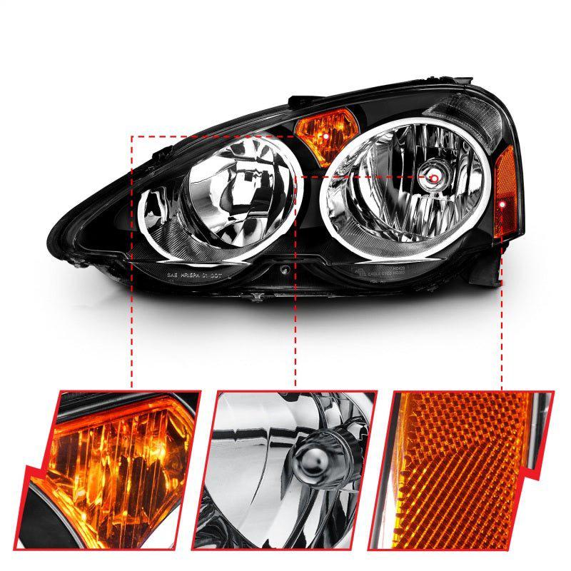 ANZO 2002-2004 Acura Rsx Crystal Headlights Black ANZO ANZ121209