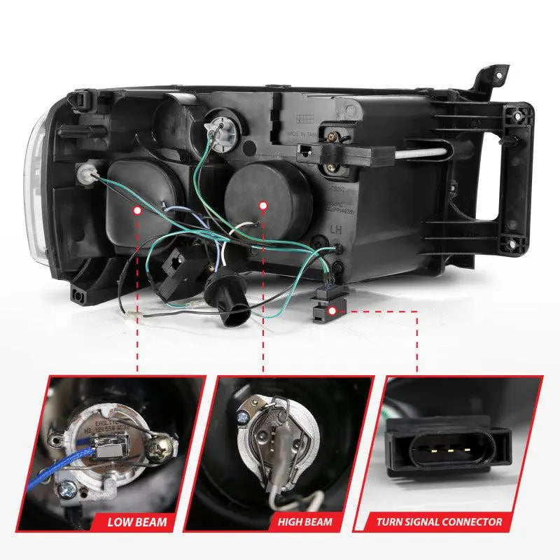 ANZO 2002-2005 Dodge Ram 1500 Projector Headlights w/ Halo Black Clear Amber ANZO ANZ111490