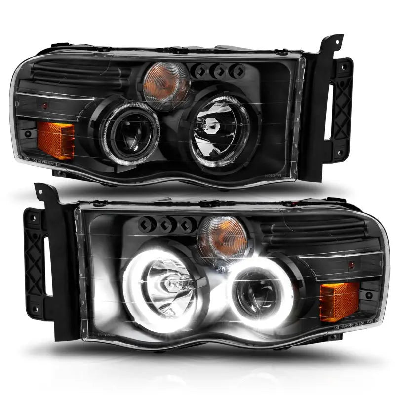 ANZO 2002-2005 Dodge Ram 1500 Projector Headlights w/ Halo Black Clear Amber ANZO ANZ111490