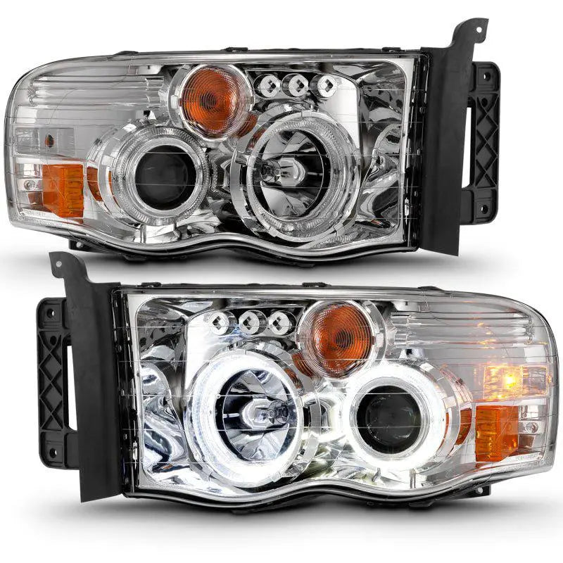ANZO 2002-2005 Dodge Ram 1500 Projector Headlights w/ Halo Chrome Clear Amber - Black Ops Auto Works