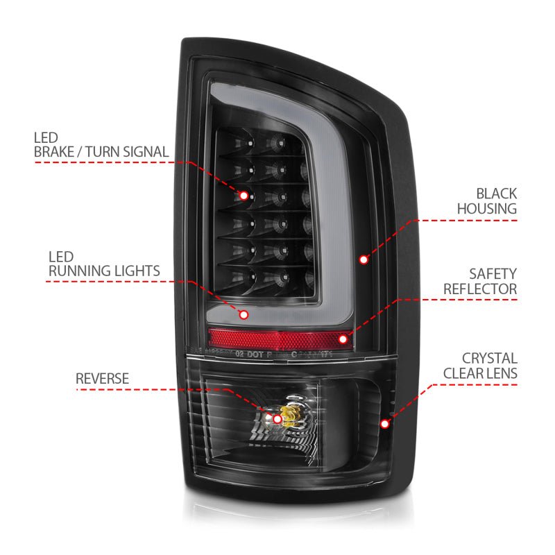 ANZO 2002-2006 Dodge Ram 1500 LED Tail Lights w/ Light Bar Black Housing Clear Lens ANZO ANZ311368