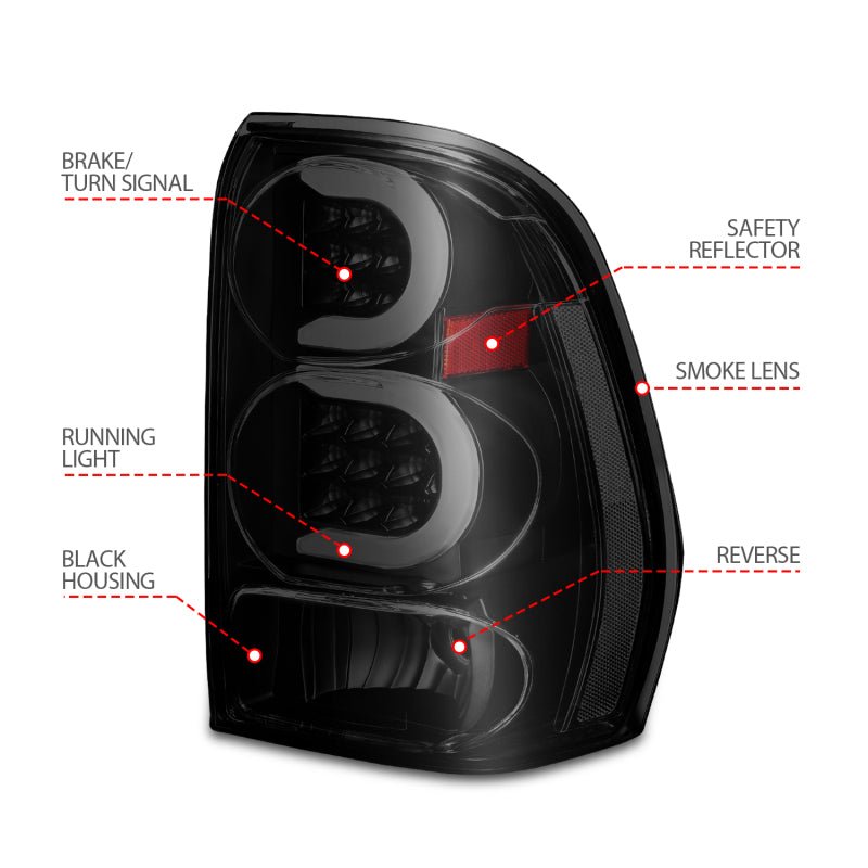 ANZO 2002-2009 Chevrolet Trailblazer LED Tail Lights w/ Light Bar Black Housing Smoke Lens - Black Ops Auto Works