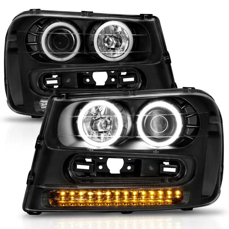 ANZO 2002-2009 Chevrolet Trailblazer Projector Headlights w/ Halo Black ANZO ANZ111127