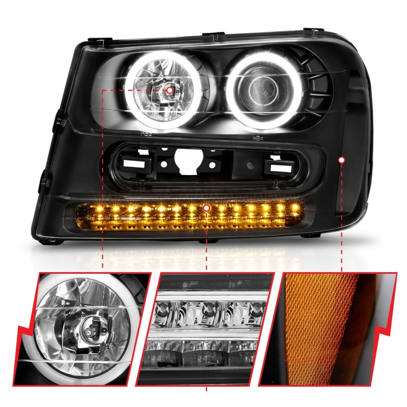 ANZO 2002-2009 Chevrolet Trailblazer Projector Headlights w/ Halo Black ANZO ANZ111127