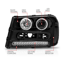 Load image into Gallery viewer, ANZO 2002-2009 Chevrolet Trailblazer Projector Headlights w/ Halo Black ANZO ANZ111127