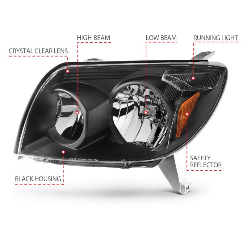 ANZO 2003-2005 Toyota 4Runner Crystal Headlights Black ANZO ANZ111394