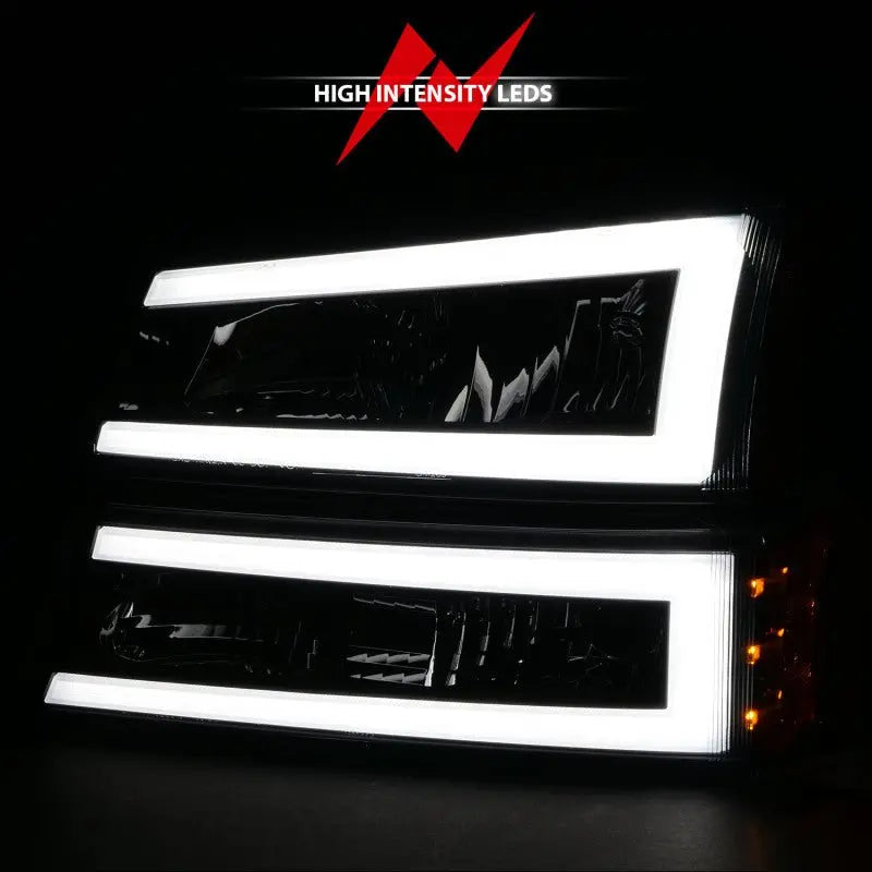 ANZO 2003-2006 Chevrolet Silverado 1500 Crystal Headlights w/ Light Bar Black Housing ANZO ANZ111501