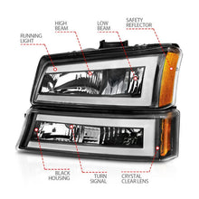 Load image into Gallery viewer, ANZO 2003-2006 Chevrolet Silverado 1500 Crystal Headlights w/ Light Bar Black Housing ANZO ANZ111501