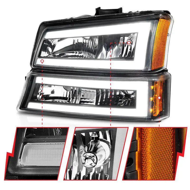 ANZO 2003-2006 Chevrolet Silverado 1500 Crystal Headlights w/ Light Bar Black Housing ANZO ANZ111501