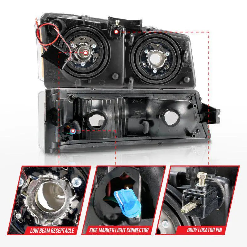 ANZO 2003-2006 Chevrolet Silverado 1500 Crystal Headlights w/ Light Bar Black Housing - Black Ops Auto Works