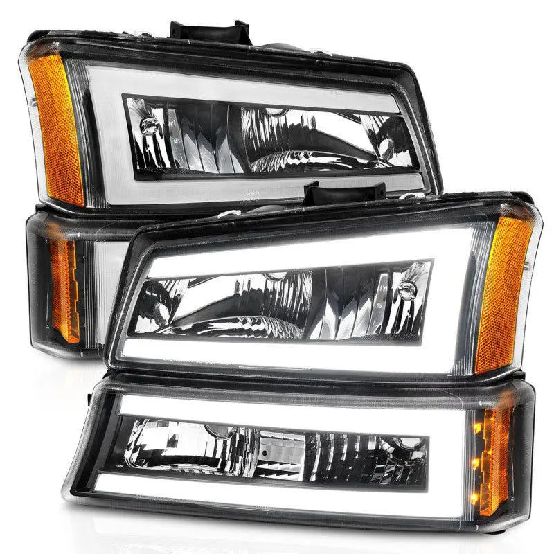 ANZO 2003-2006 Chevrolet Silverado 1500 Crystal Headlights w/ Light Bar Black Housing - Black Ops Auto Works