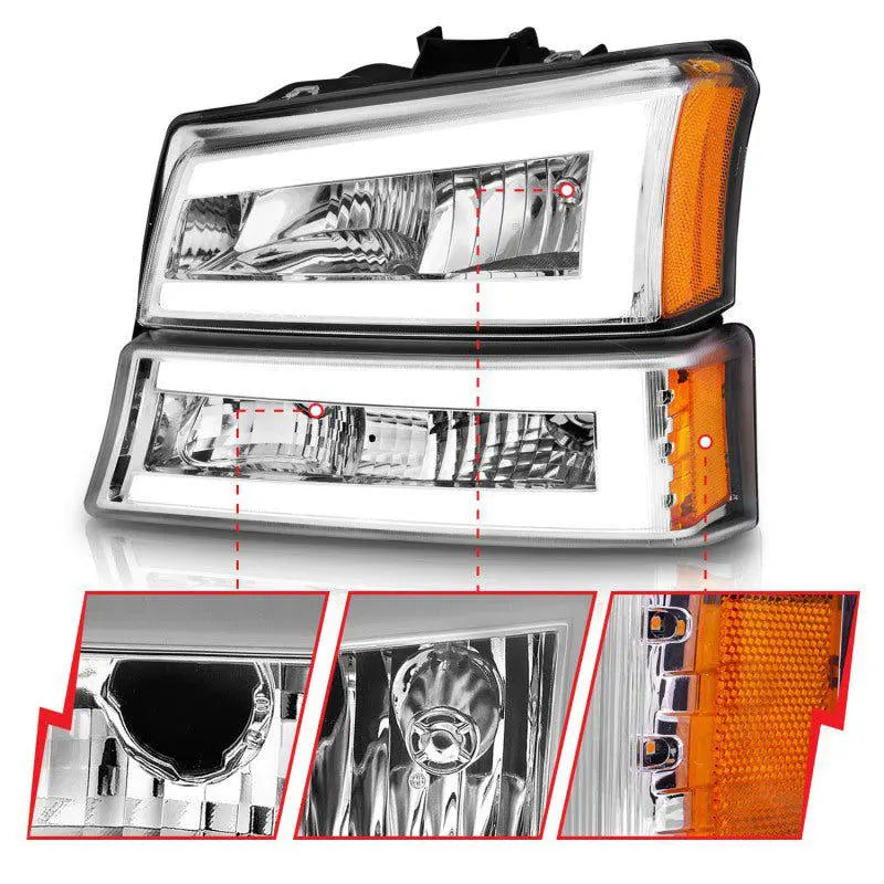 ANZO 2003-2006 Chevrolet Silverado 1500 Crystal Headlights w/ Light Bar Chrome Housing ANZO ANZ111502