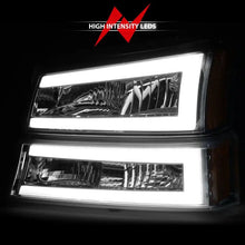 Load image into Gallery viewer, ANZO 2003-2006 Chevrolet Silverado 1500 Crystal Headlights w/ Light Bar Chrome Housing - Black Ops Auto Works