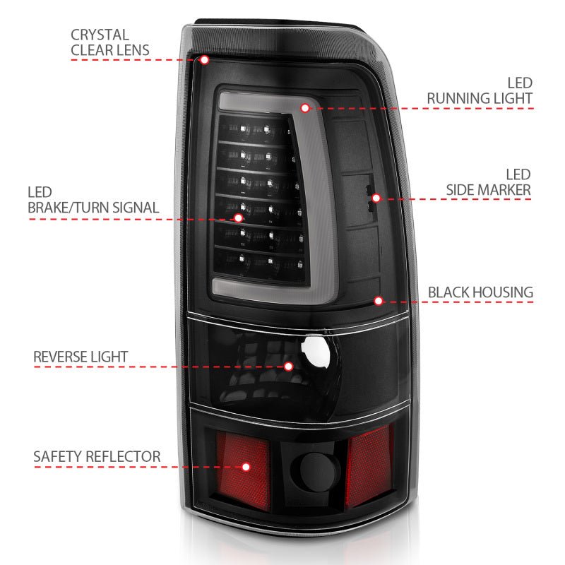 ANZO 2003-2006 Chevy Silverado 1500 LED Taillights Plank Style Black w/Clear Lens ANZO ANZ311333